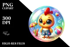 Colorful Baby Rooster in Soap Bubble PNG Product Image 2
