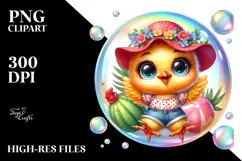 Colorful Baby Chicken in Soap Bubble PNG Product Image 2