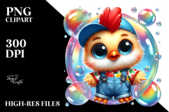 Colorful Watercolor Baby Rooster in Soap Bubble PNG Product Image 2