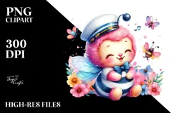 Colorful Baby Bee Cuddling Sailor, PNG Product Image 2