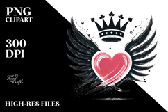 Simple Paintbrush Style Heart with Wings and Crown Product Image 2