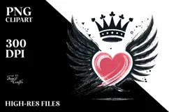 Simple Paintbrush Style Heart with Wings and Crown Product Image 2