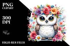 Cute Owl Flower Crown Watercolor | Clipart Product Image 2
