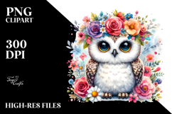 Cute Owl Flower Crown Watercolor | Clipart Product Image 2