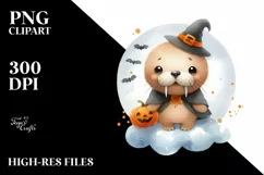 Adorable Baby Walrus on Cloud, PNG Product Image 1
