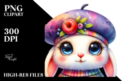 Goofy Cute Baby Bunny with Beret PNG Product Image 2
