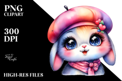 Goofy Cute Baby Bunny with Beret PNG Product Image 2