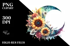 Colorfull Half Moon with Sunflowers PNG Product Image 1