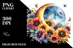 Colorfull Half Moon with Sunflowers PNG Product Image 3