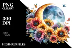 Colorfull Half Moon with Sunflowers PNG Product Image 2