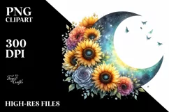 Colorfull Half Moon with Sunflowers PNG Product Image 1