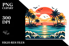 Retro Tropical Island Sunset PNG Product Image 2
