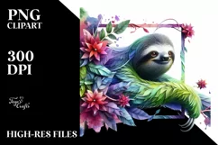 Vibrant Watercolor Sloth PNG Product Image 1