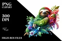Vibrant Watercolor Sloth PNG Product Image 3