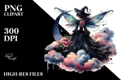 Gothic Fairy on a Cloud, Watercolor PNG Product Image 2