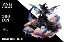 Gothic Fairy on a Cloud, Watercolor PNG Product Image 2