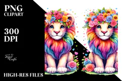 Cute Lion Vibrant Colors Watercolor | Clipart Product Image 2