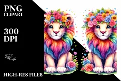 Cute Lion Vibrant Colors Watercolor | Clipart Product Image 1