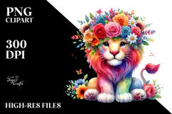 Cute Lion Vibrant Colors Watercolor | Clipart Product Image 2