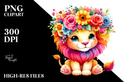 Cute Lion Vibrant Colors Watercolor | Clipart Product Image 2