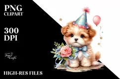 Cute Baby Dog with Party Hat PNG Product Image 1