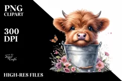 Cute Highland Cow in Flowers PNG Product Image 3