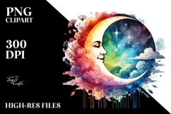 Simple Smiling Moon, Watercolor PNG Product Image 2