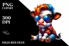 Cute Baby Cow Sitting PNG Product Image 1