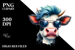 Funny Cow with Cool Looking Hair PNG Product Image 2
