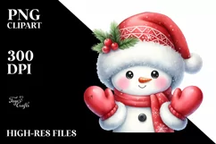 Snowman with Gloves and Santa Hat PNG Product Image 3