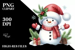 Snowman with Gloves and Santa Hat PNG Product Image 3