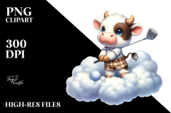Pastel Cute Baby Cow Playing Golf | Watercolor Product Image 2