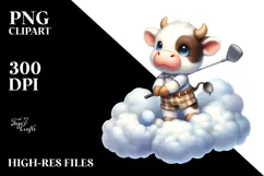 Pastel Cute Baby Cow Playing Golf | Watercolor Product Image 2