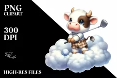 Pastel Cute Baby Cow Playing Golf | Watercolor Product Image 3