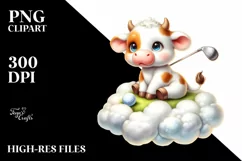 Pastel Cute Baby Cow Playing Golf | Watercolor Product Image 3