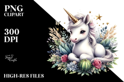 Detailed Whimsical Watercolor Baby Unicorn PNG Product Image 2