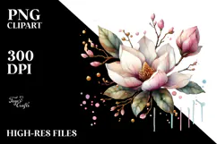 Magnolia with Golden Insertions, Watercolor Splash PNG Product Image 2