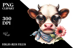 Expressive Baby Cow with Sunglasses, Transparent PNG Product Image 2