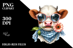 Expressive Baby Cow with Sunglasses, Transparent PNG Product Image 2