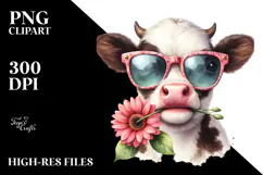 Expressive Baby Cow with Sunglasses, Transparent PNG Product Image 2