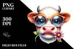 Funny Baby Cow with Bow and Tie PNG Product Image 2