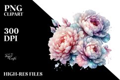 Pastel Glossy Peonies Transparent Watercolor Splash PNG Product Image 3