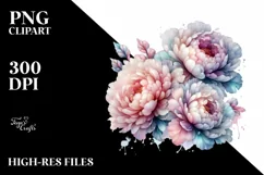 Pastel Glossy Peonies Transparent Watercolor Splash PNG Product Image 3
