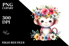 Cute Monkey Pastel Colors Watercolor | Clipart Product Image 2