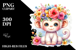 Cute Monkey with Flower Crown | Clipart Product Image 2