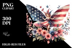 Vintage Fairy in USA Flag Colors | Sublimation Clipart Product Image 1