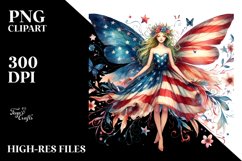 Watercolor Vintage Fairy in USA Flag Colors | Clipart Product Image 1