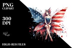 Watercolor Vintage Fairy in USA Flag Colors | Clipart Product Image 1