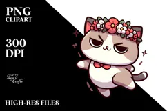 Cute Cat with Flower Crown, PNG Product Image 2