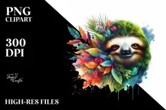 Vibrant Watercolor Sloth PNG Product Image 3